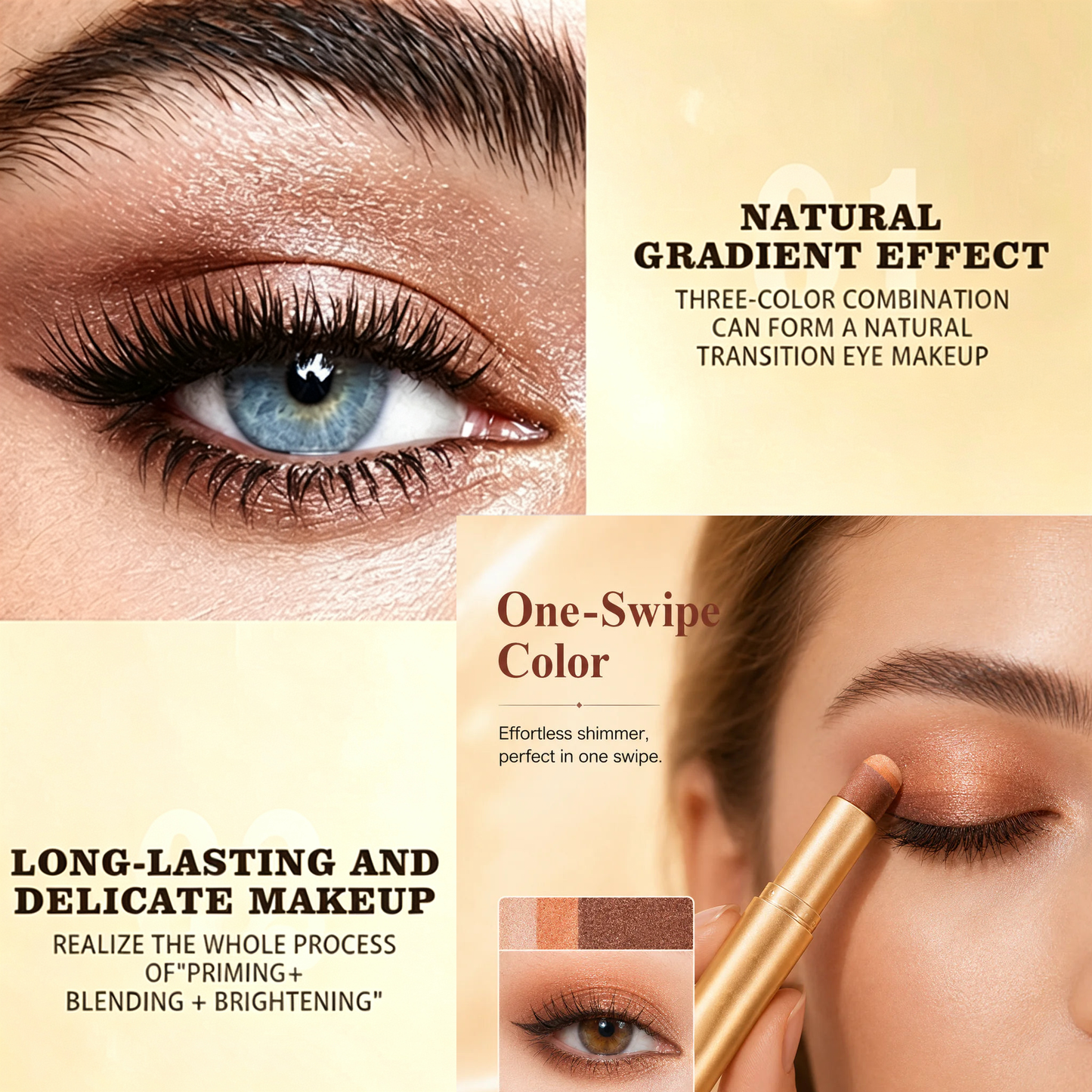 ✨ 3-in-1 Eyeshadow Stick – Waterproof Long-Wear Shimmer Eye Makeup