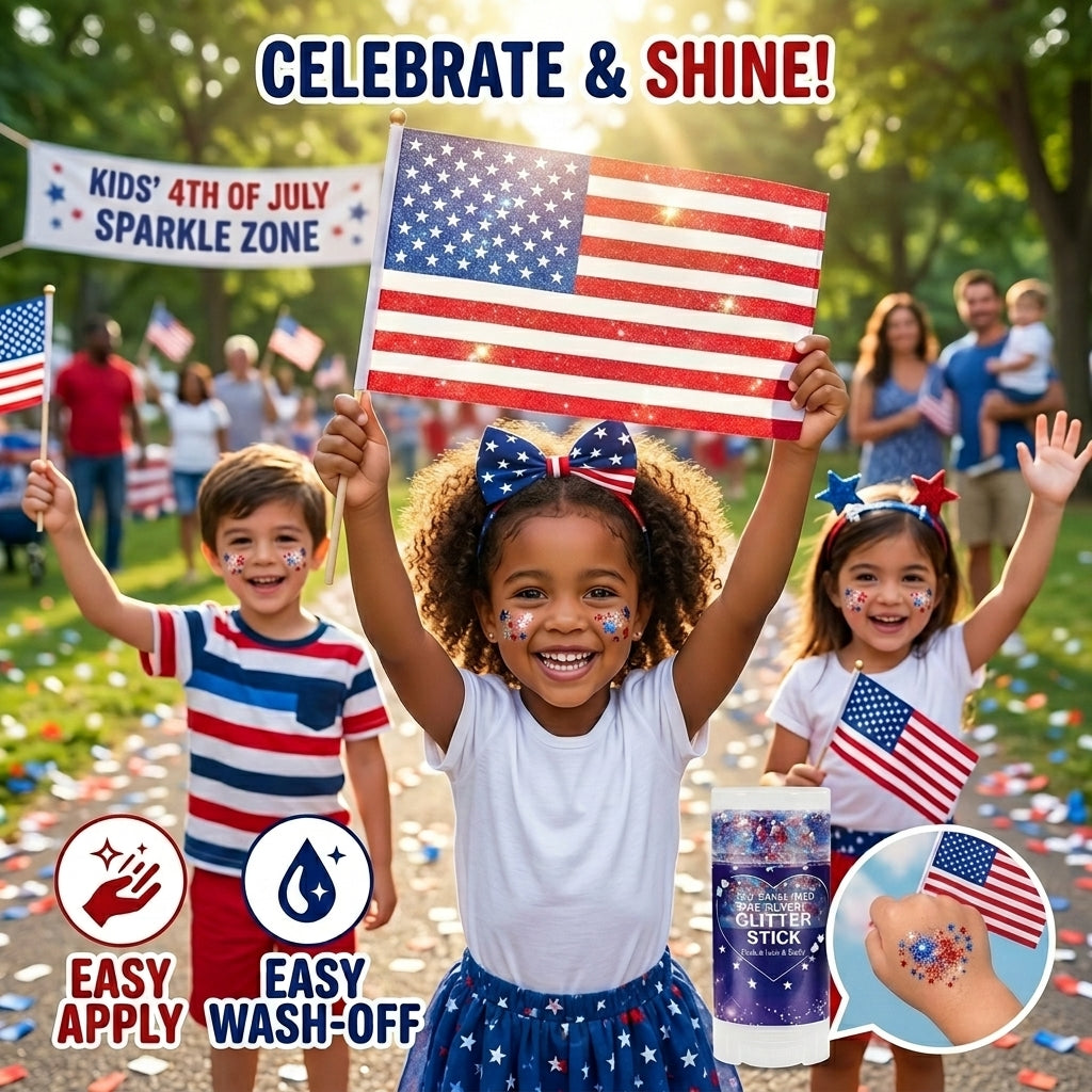 Patriotic Red White & Blue Glitter Stick