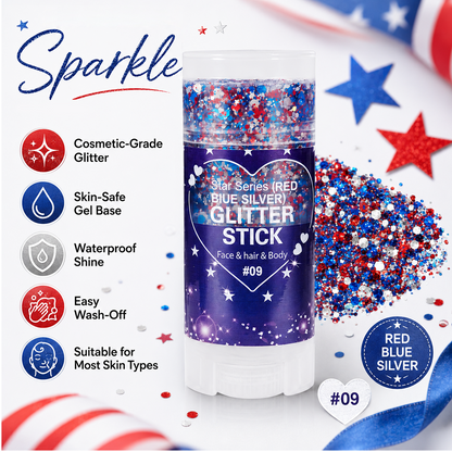 Patriotic Red White & Blue Glitter Stick