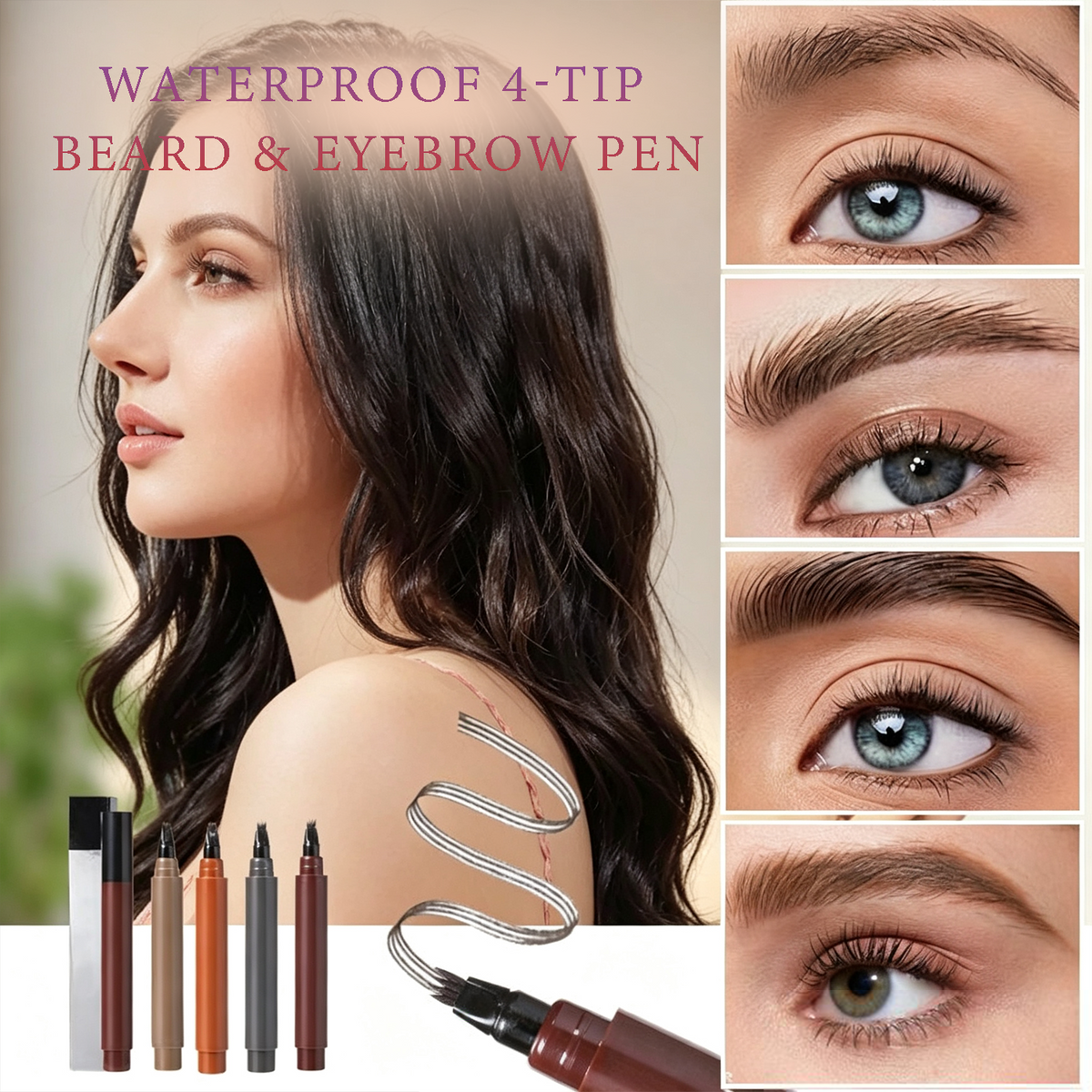 ✨Waterproof 4-Tip Beard & Eyebrow Pen – Smudge-Proof, Natural Look & Long-Lasting