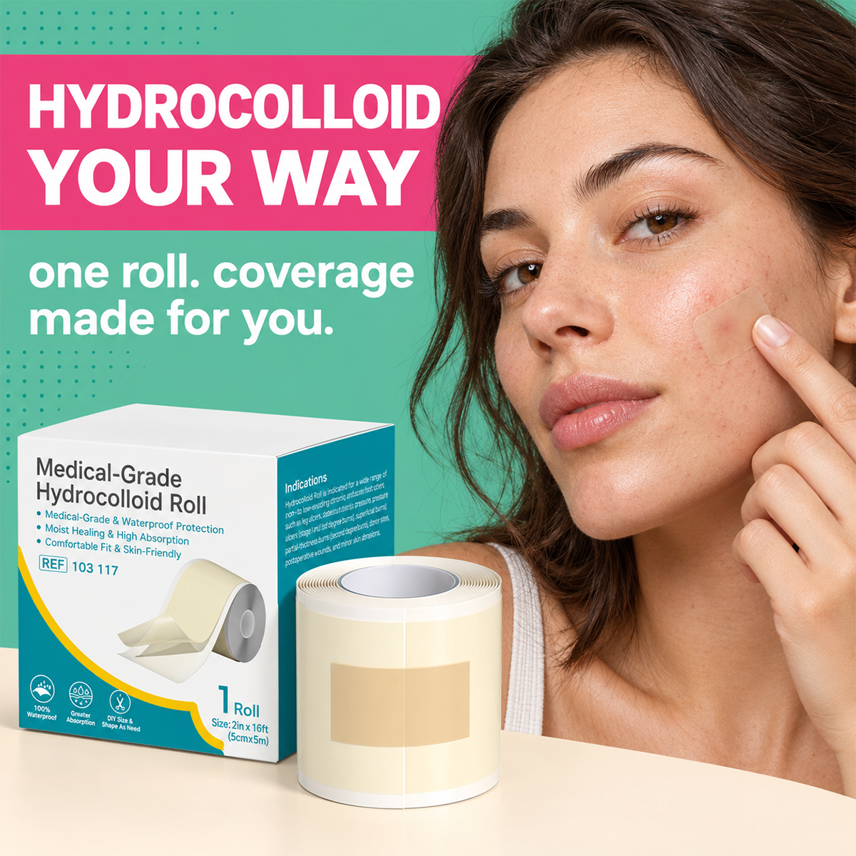 Cuttable Hydrocolloid Acne Patch Roll, Overnight Oil‑Absorbing Skin Care