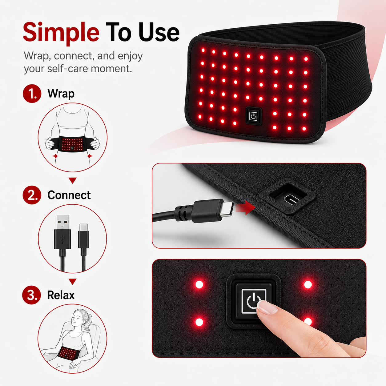 60 LED Dual-Wavelength Red Light Waist Wrap Belt
