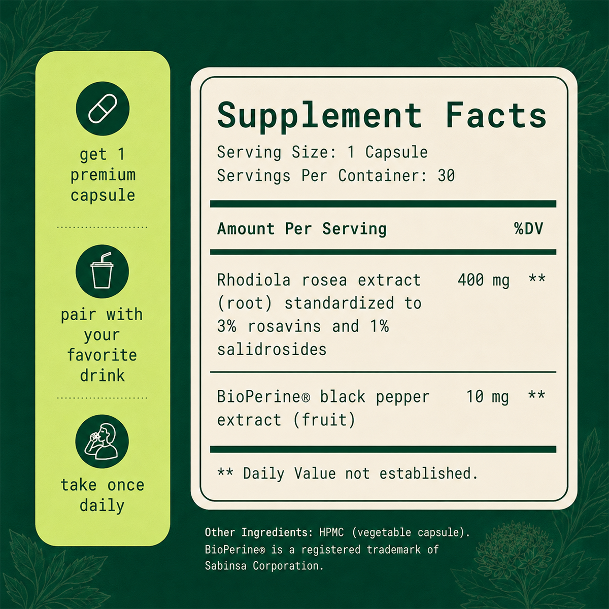 Rhodiola Rosea 400mg Capsules