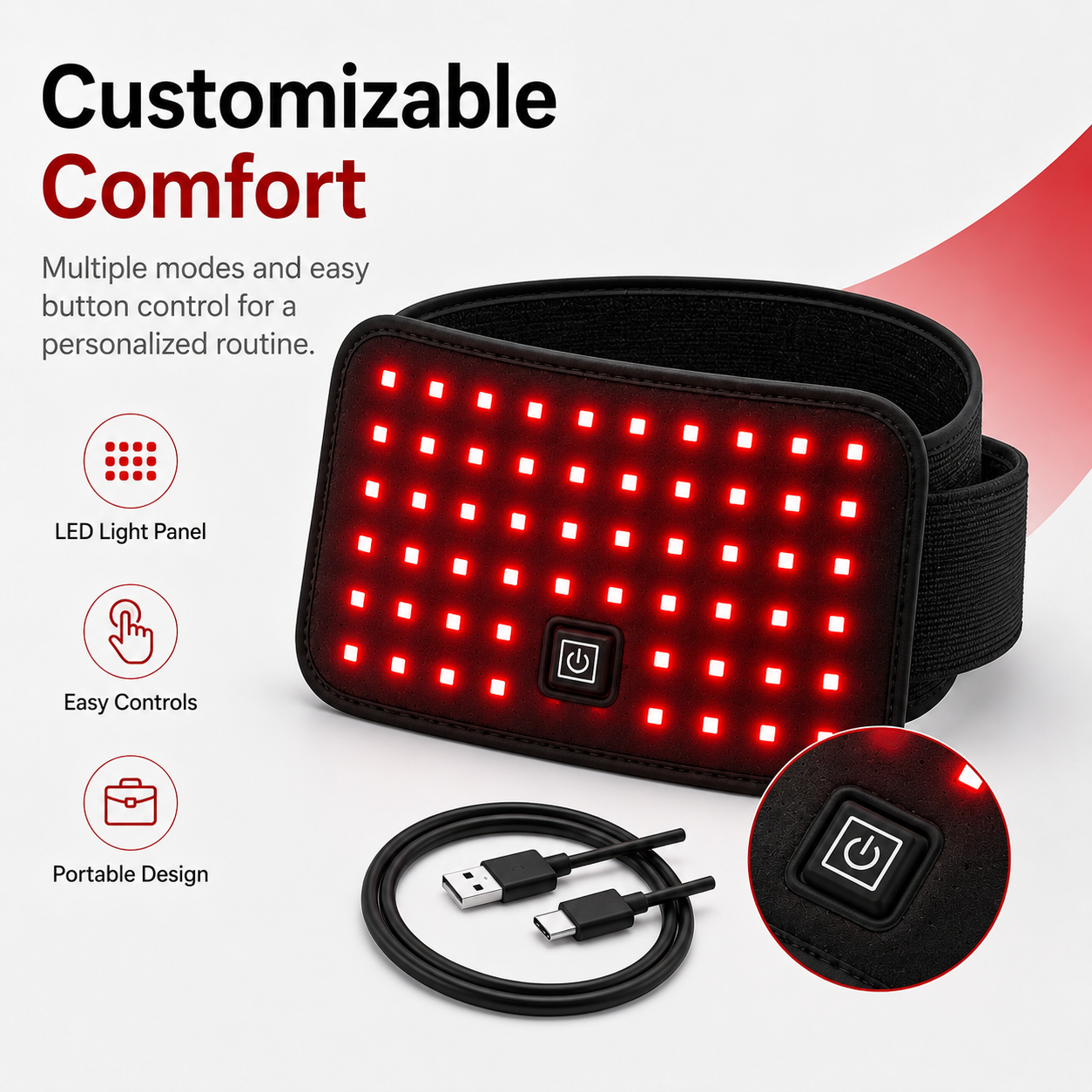 60 LED Dual-Wavelength Red Light Waist Wrap Belt