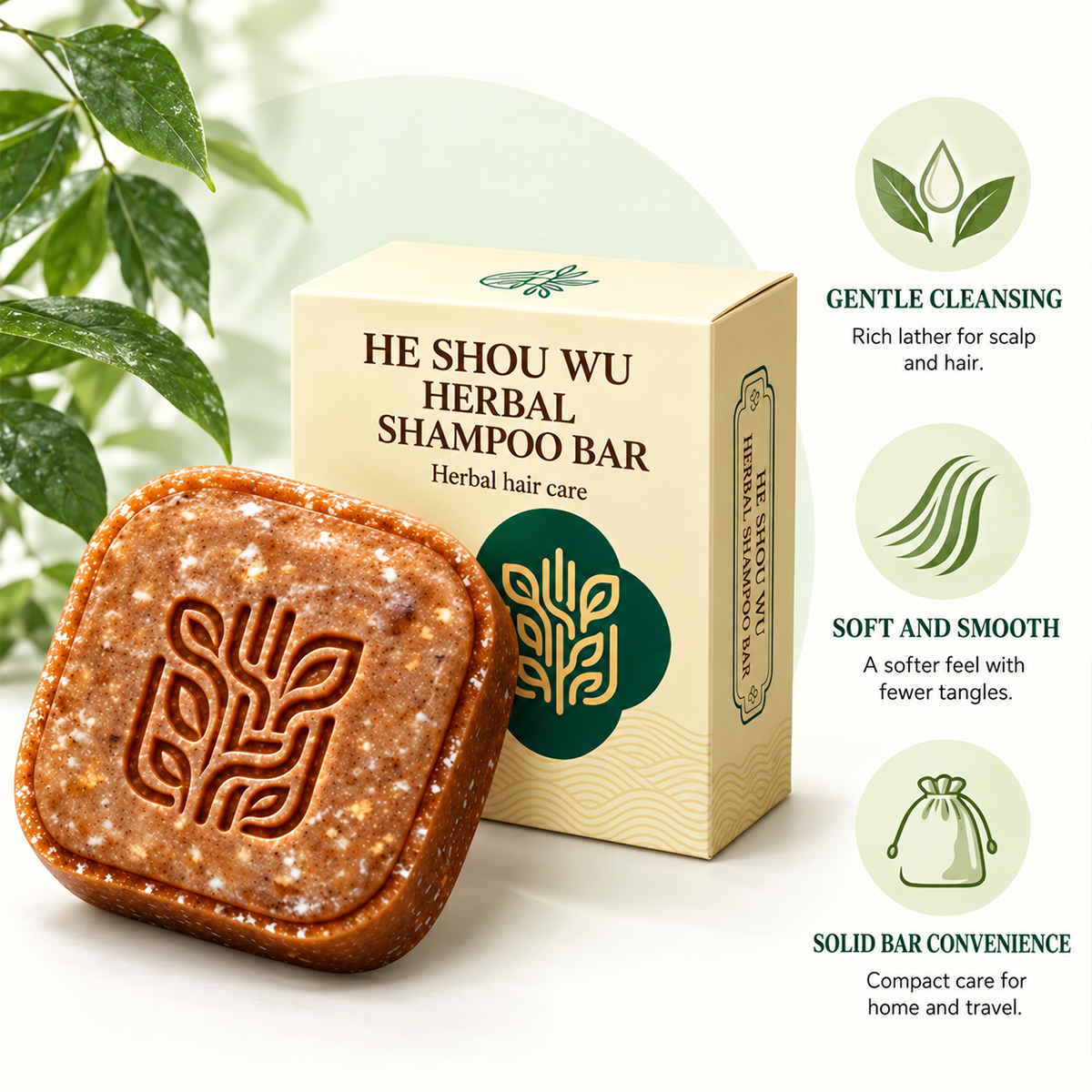 🌿 Herbal He Shou Wu Shampoo Bar with Arborvitae