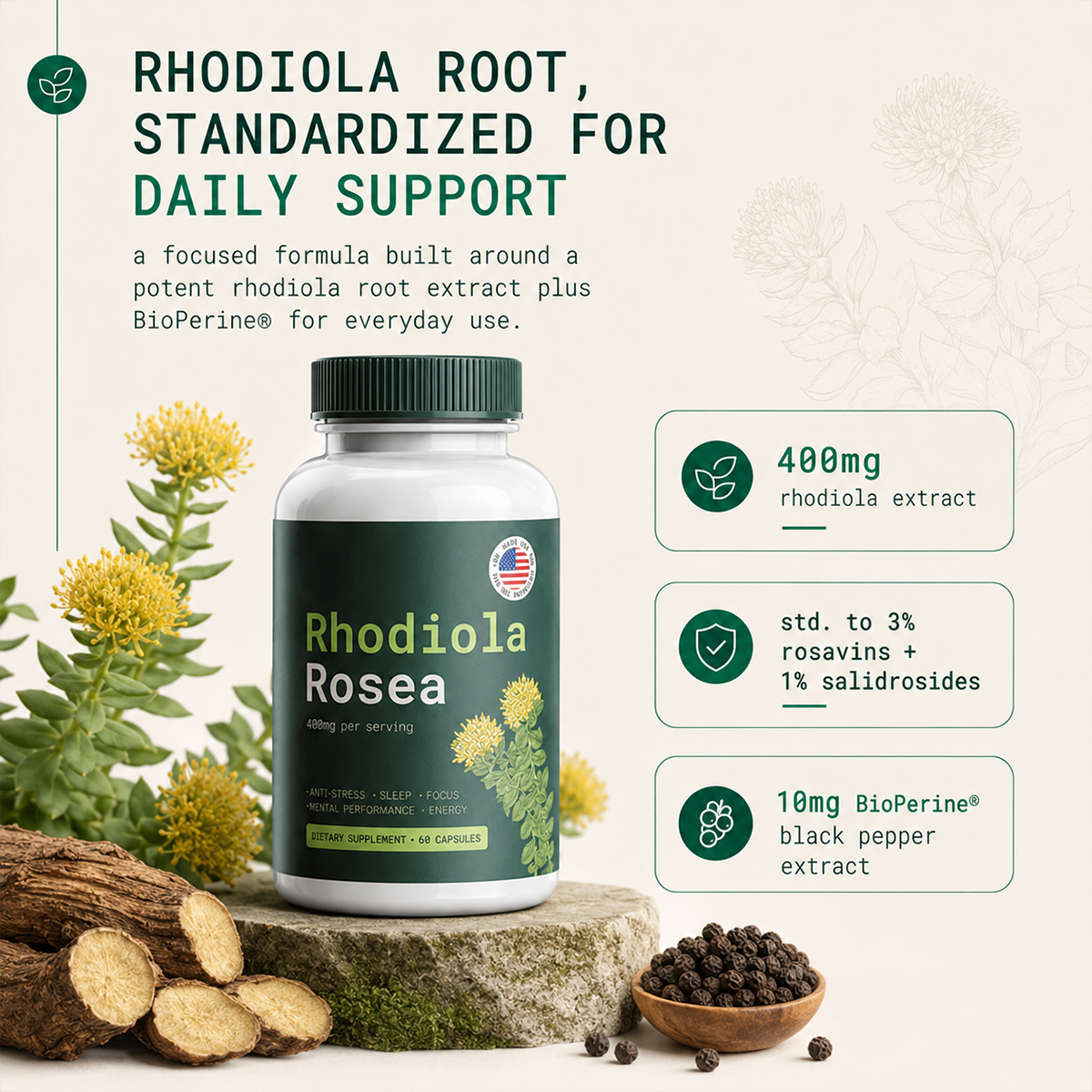 Rhodiola Rosea 400mg Capsules