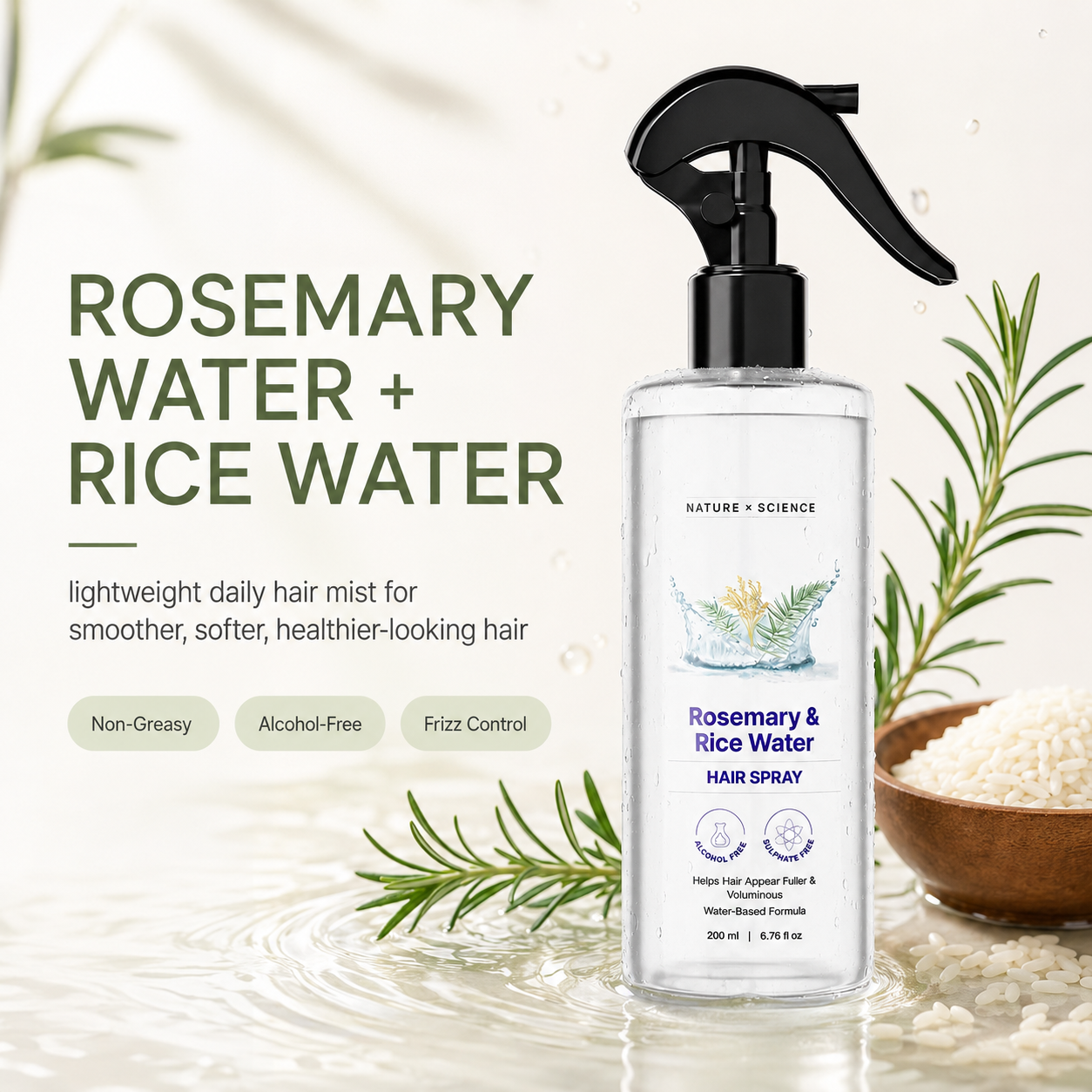 Rosemary Water and Rice Extract Hair Spray
