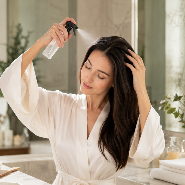 Step 1: Spray onto scalp and hair