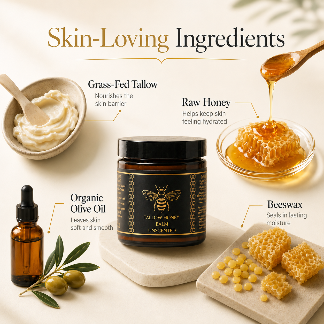 Natural Organic Tallow Honey Moisturizing Balm