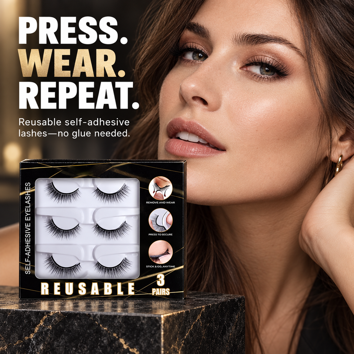 🌺Glue-Free Self-Adhesive Lashes – 3-Second, Natural & Reusable