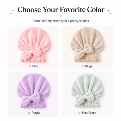 Women’s Bow Decor Shower Cap and Soft Absorbent Hair Towel Wrap Set