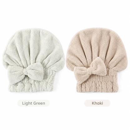 Women’s Bow Decor Shower Cap and Soft Absorbent Hair Towel Wrap Set