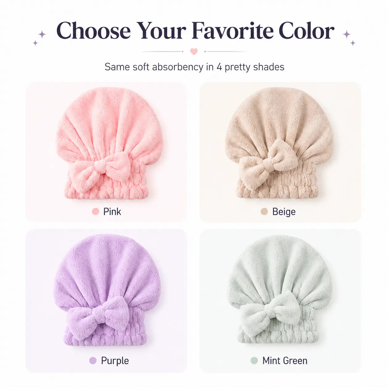 Women’s Bow Decor Shower Cap and Soft Absorbent Hair Towel Wrap Set