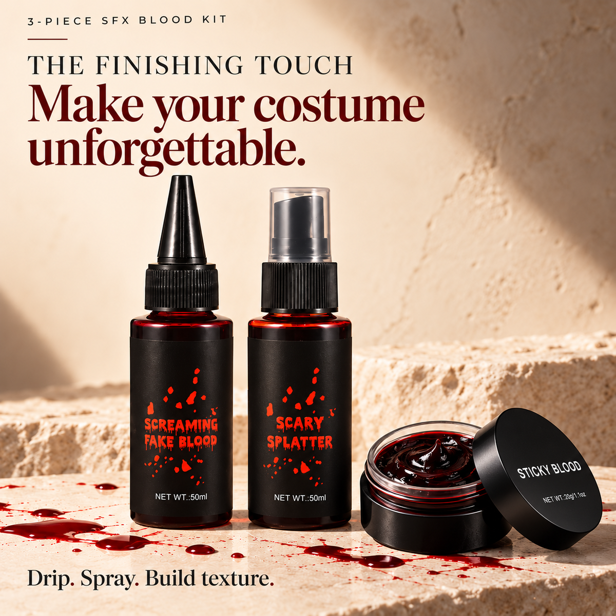 Halloween Beauty SFX Makeup-3PCS Fake Blood Kit