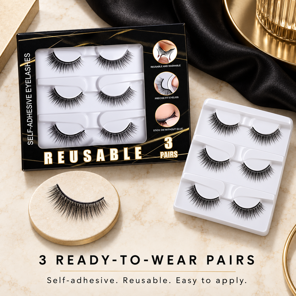 🌺Glue-Free Self-Adhesive Lashes – 3-Second, Natural & Reusable